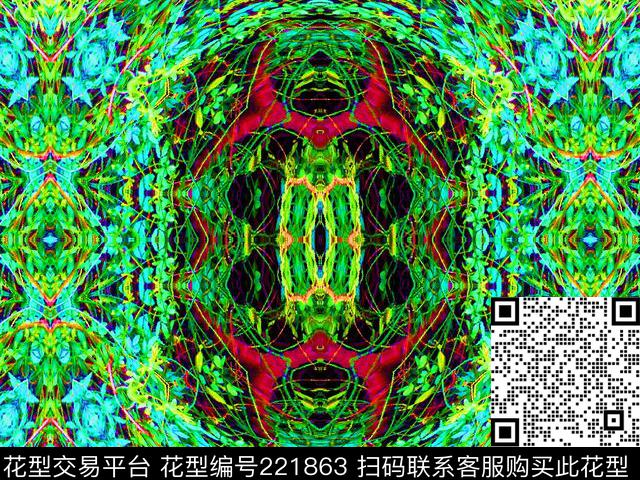 抽象蜡染对称数码印花华亿平台下载（图片编号: 221863） - 瓦栏（Walan）