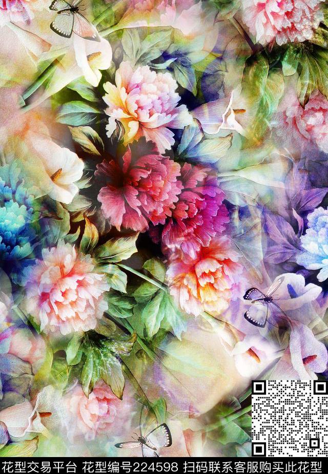花卉数码印花华亿平台下载（图片编号: 224598） - 瓦栏（Walan）