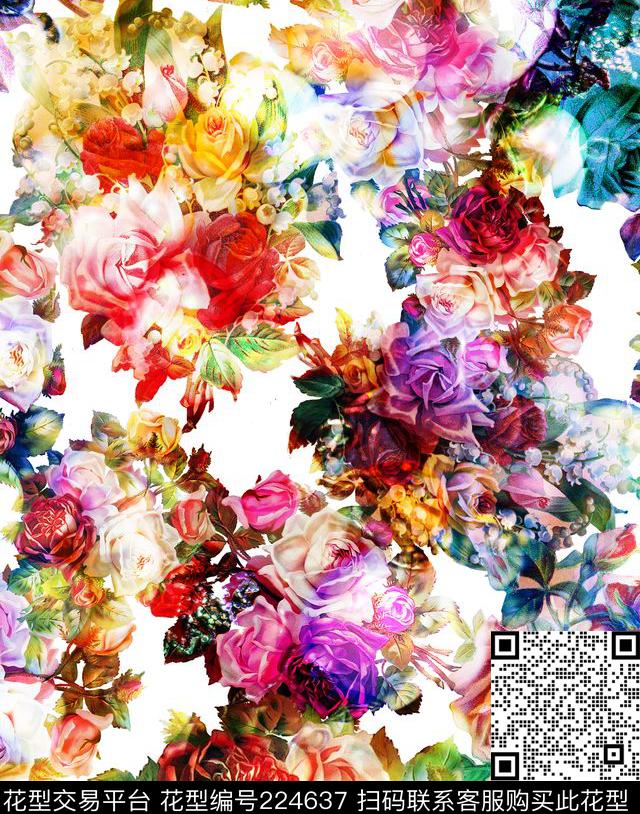 花卉复古数码印花华亿平台下载（图片编号: 224637） - 瓦栏（Walan）