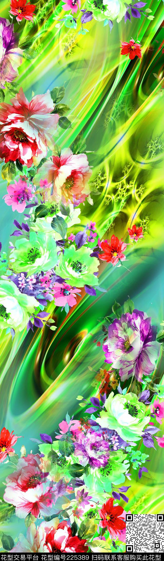 花卉漩涡变形数码印花华亿平台下载（图片编号: 225389） - 瓦栏（Walan）