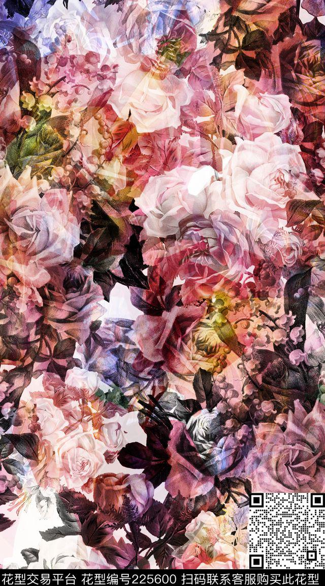 花卉叠加数码印花华亿平台下载（图片编号: 225600） - 瓦栏（Walan）