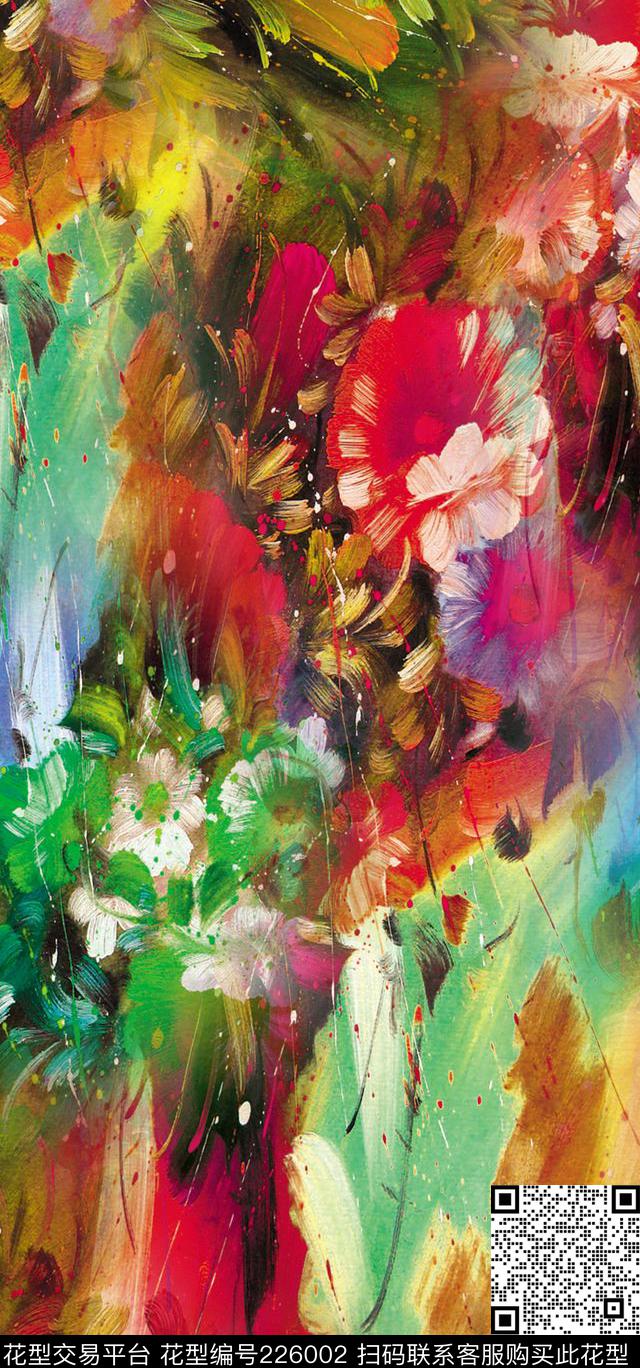 油画现代风格花数码印花华亿平台下载（图片编号: 226002） - 瓦栏（Walan）