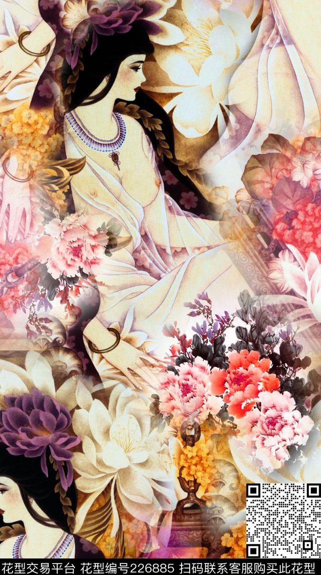 国画中国风手绘数码印花华亿平台下载（图片编号: 226885） - 瓦栏（Walan）