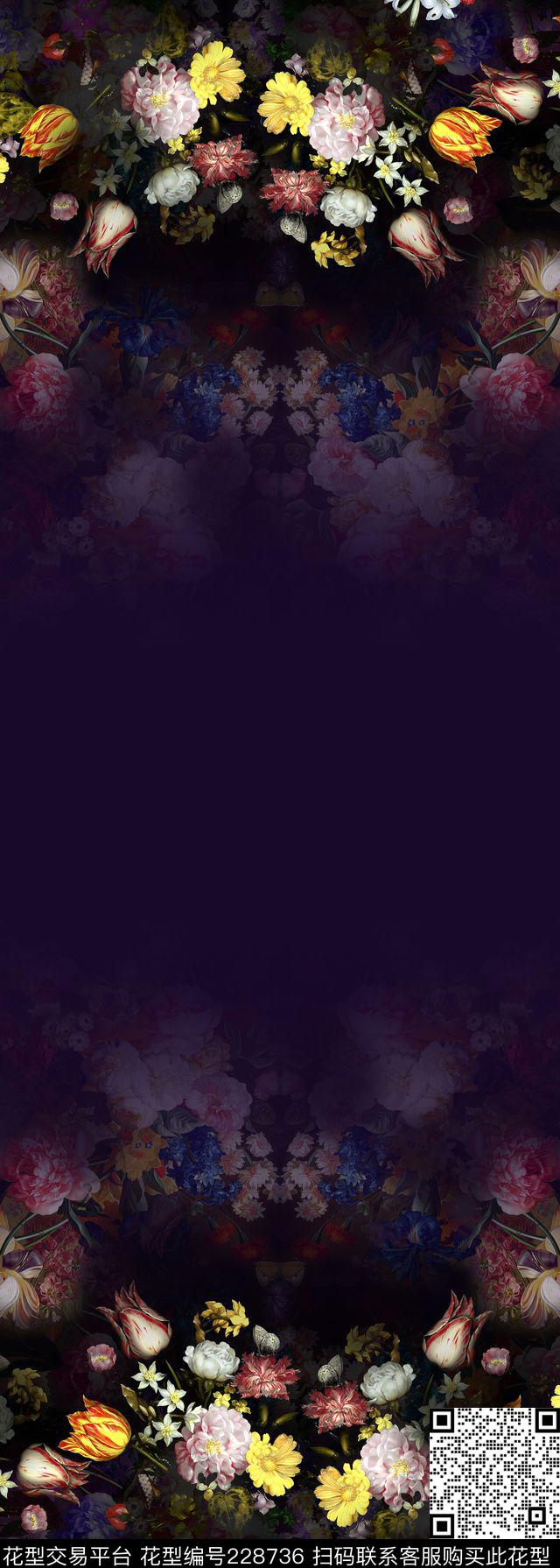 花朵对称花卉定位花数码印花华亿平台下载（图片编号: 228736） - 瓦栏（Walan）