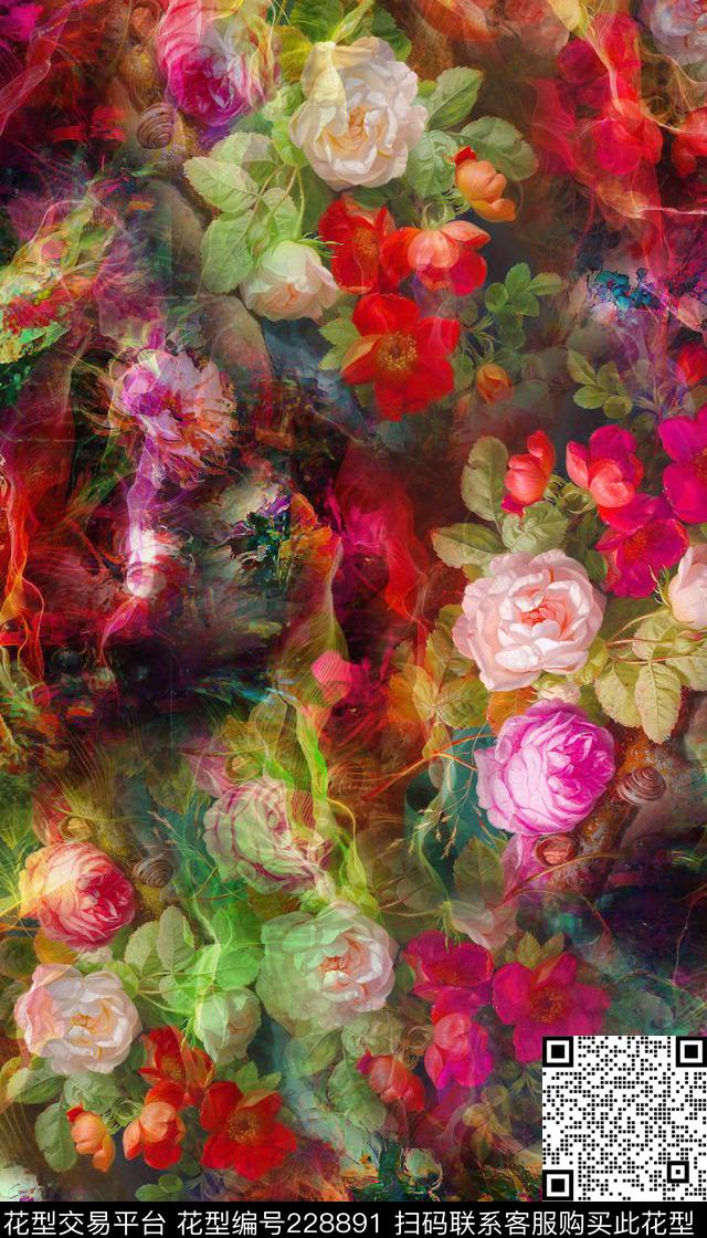 油画海螺大花数码印花华亿平台下载（图片编号: 228891） - 瓦栏（Walan）