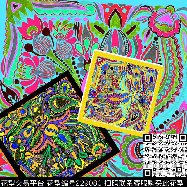 丝巾方巾黄色数码印花华亿平台下载（图片编号: 229080） - 瓦栏（Walan）