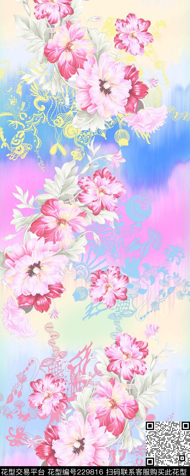 花卉柔和数码印花华亿平台下载（图片编号: 229816） - 瓦栏（Walan）
