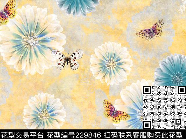 手绘水彩花卉民族风淡雅传统印花华亿平台下载（图片编号: 229846） - 瓦栏（Walan）