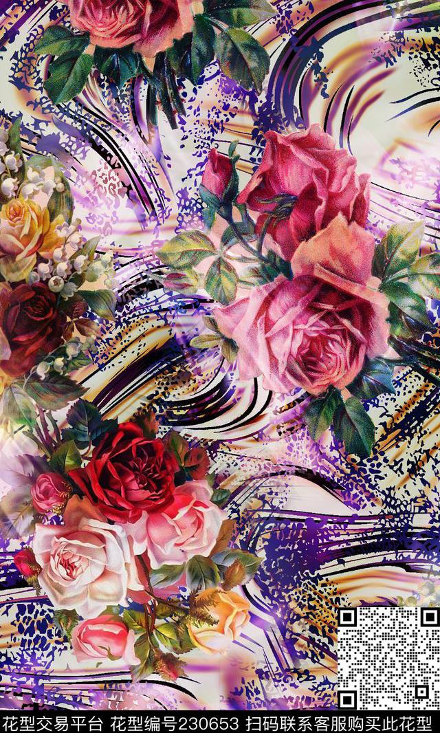 花卉肌理线条数码印花华亿平台下载（图片编号: 230653） - 瓦栏（Walan）