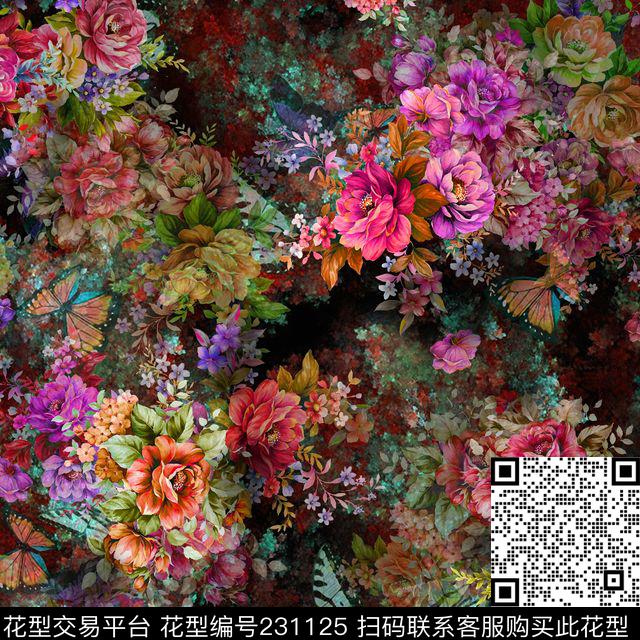 花花卉蝴蝶数码印花华亿平台下载（图片编号: 231125） - 瓦栏（Walan）