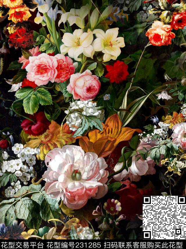 复古油画花卉静物数码印花华亿平台下载（图片编号: 231285） - 瓦栏（Walan）
