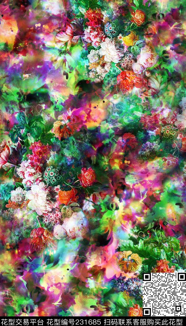 花卉花哨五颜六色数码印花华亿平台下载（图片编号: 231685） - 瓦栏（Walan）