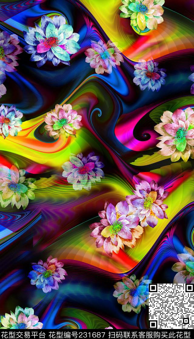 水晶数码彩色波纹数码印花华亿平台下载（图片编号: 231687） - 瓦栏（Walan）