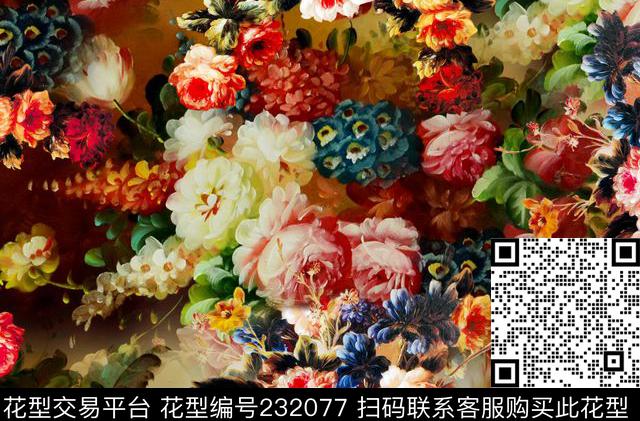 花卉满地花艳丽数码印花华亿平台下载（图片编号: 232077） - 瓦栏（Walan）