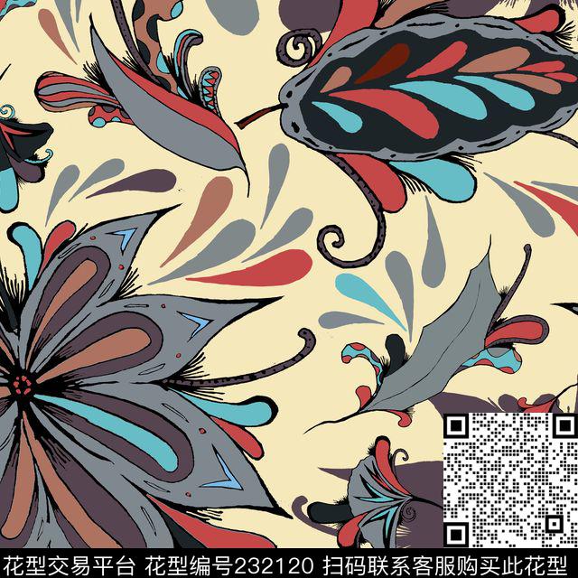 叶子水滴秋季数码印花华亿平台下载（图片编号: 232120） - 瓦栏（Walan）