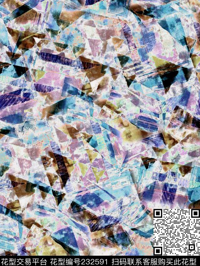 抽象纹理水墨蓝色几何纹路服装抽象数码印花华亿平台下载（图片编号: 232591） - 瓦栏（Walan）