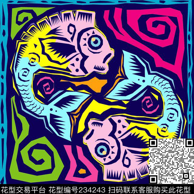 卡通鱼彩色数码印花华亿平台下载（图片编号: 234243） - 瓦栏（Walan）