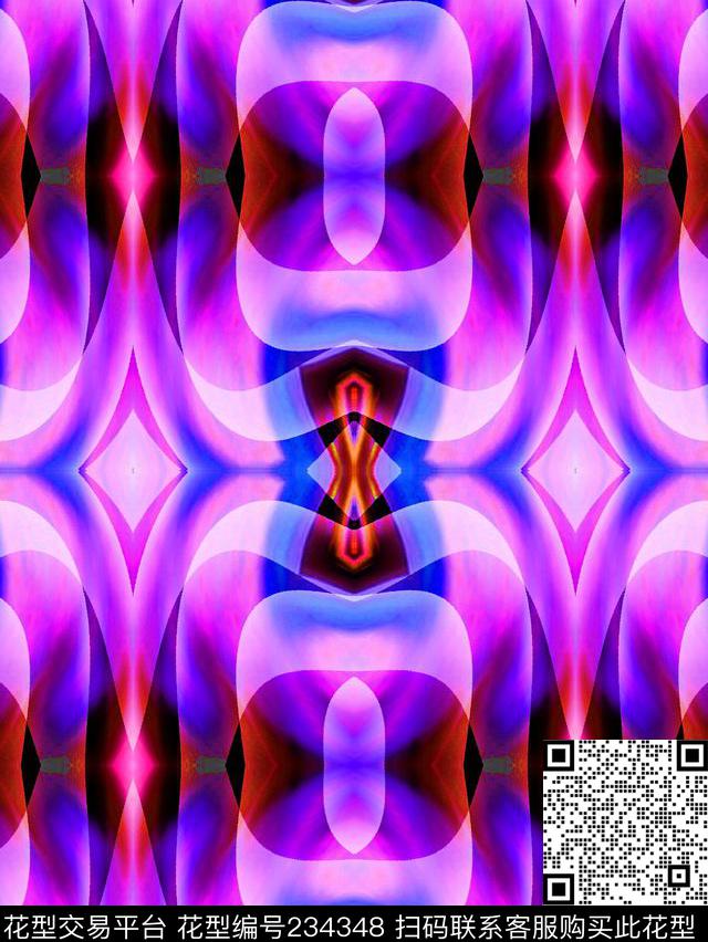 镜像对称抽象迷幻几何立体数码印花华亿平台下载（图片编号: 234348） - 瓦栏（Walan）