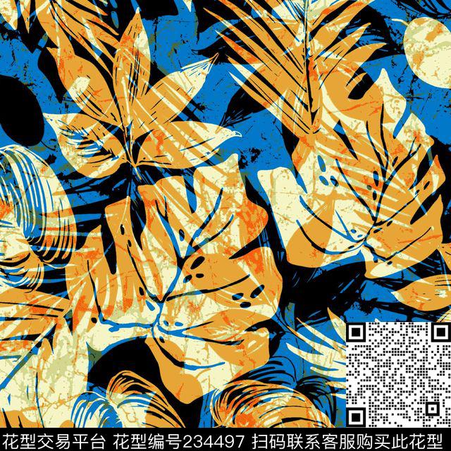 传统图案树叶剪影传统印花华亿平台下载（图片编号: 234497） - 瓦栏（Walan）