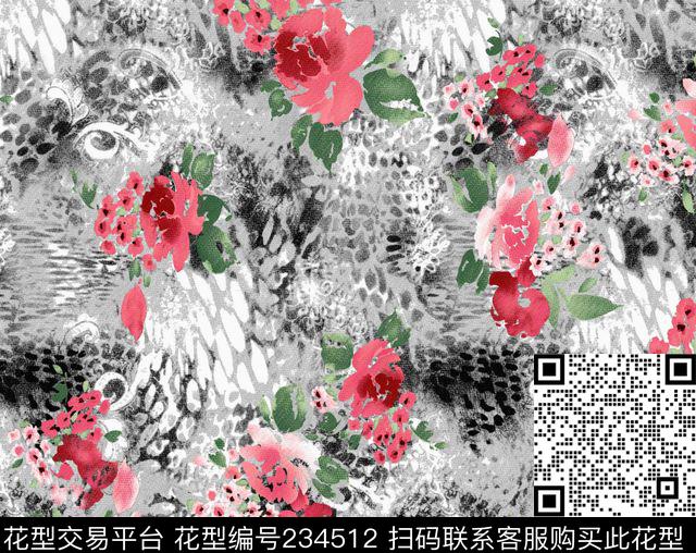 动物纹肌理花卉数码印花华亿平台下载（图片编号: 234512） - 瓦栏（Walan）