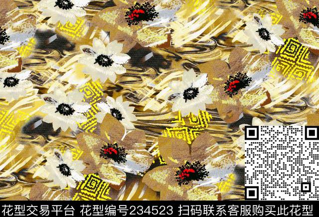 花卉富贵华贵数码印花华亿平台下载（图片编号: 234523） - 瓦栏（Walan）