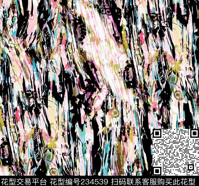 肌理抽象线条数码印花华亿平台下载（图片编号: 234539） - 瓦栏（Walan）