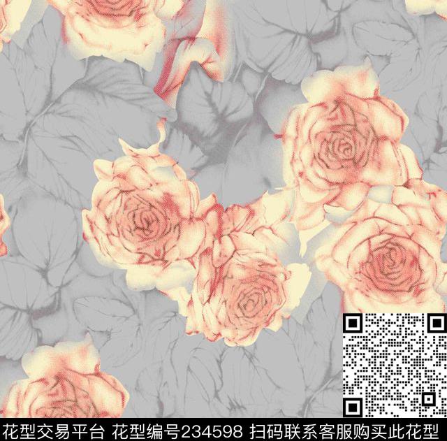 花卉朦胧小清新传统印花华亿平台下载（图片编号: 234598） - 瓦栏（Walan）