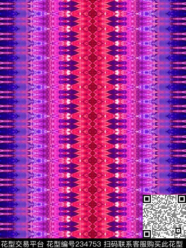 镜像对称抽象几何民族条纹数码印花华亿平台下载（图片编号: 234753） - 瓦栏（Walan）