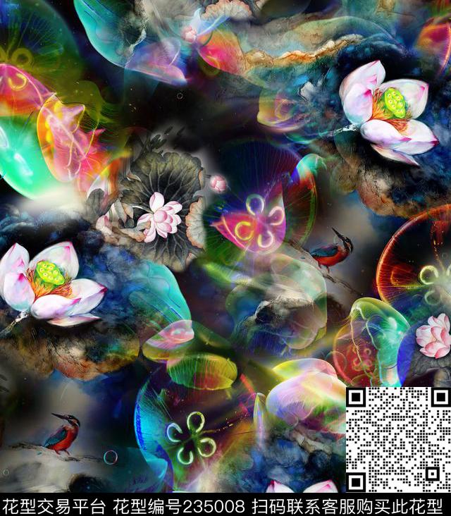 水母花卉海洋生物花朵服装数码花卉数码印花华亿平台下载（图片编号: 235008） - 瓦栏（Walan）