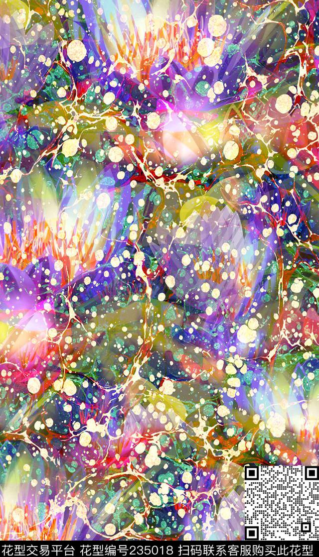 泼墨炫彩彩色斑斓数码印花华亿平台下载（图片编号: 235018） - 瓦栏（Walan）