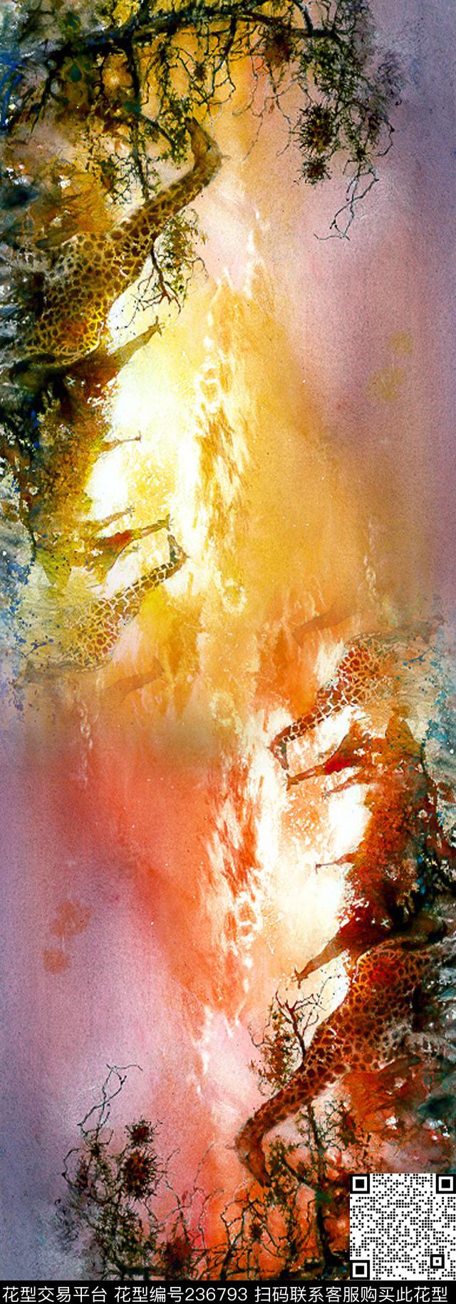 风景长巾树木数码印花华亿平台下载（图片编号: 236793） - 瓦栏（Walan）