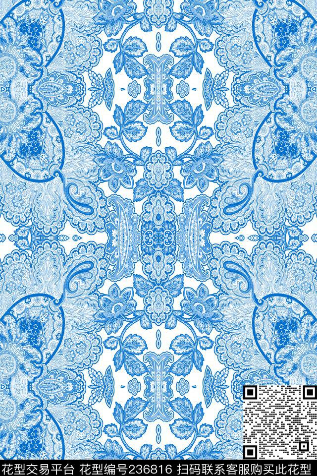 青花瓷中国风素雅数码印花华亿平台下载（图片编号: 236816） - 瓦栏（Walan）