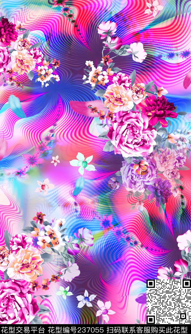 花卉抽象肌理感数码印花华亿平台下载（图片编号: 237055） - 瓦栏（Walan）