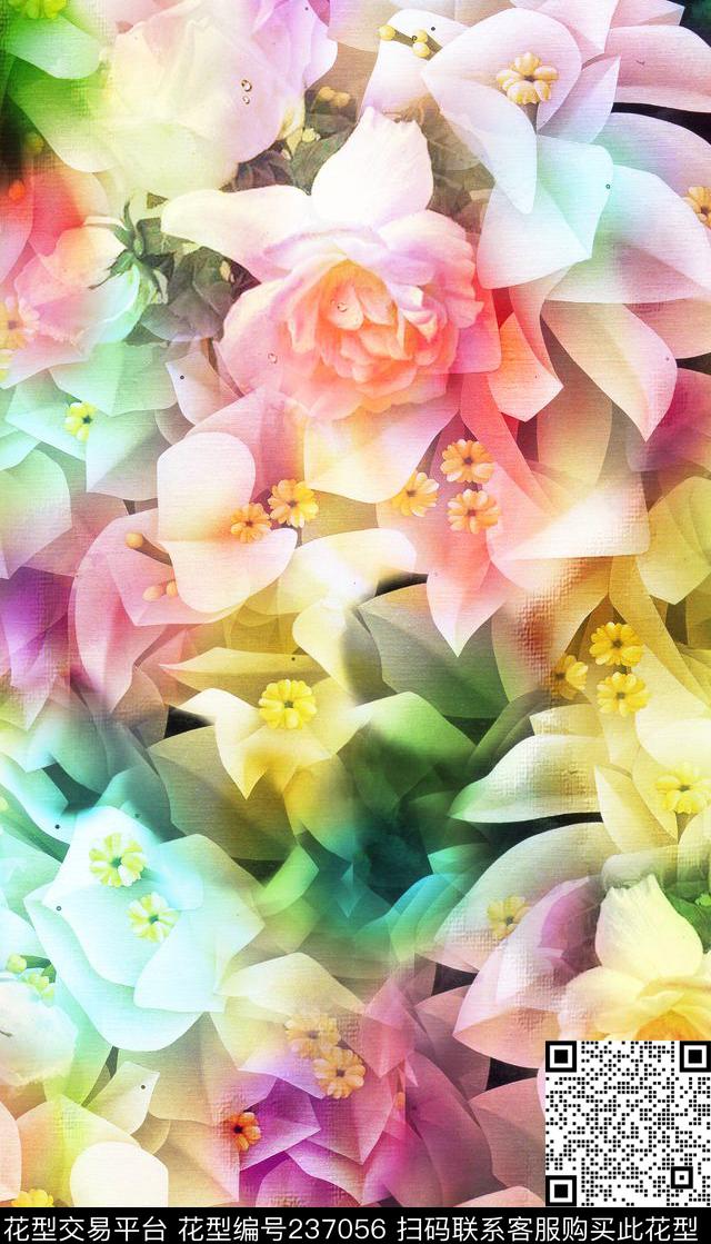 手绘花卉立体感花朵田园数码印花华亿平台下载（图片编号: 237056） - 瓦栏（Walan）