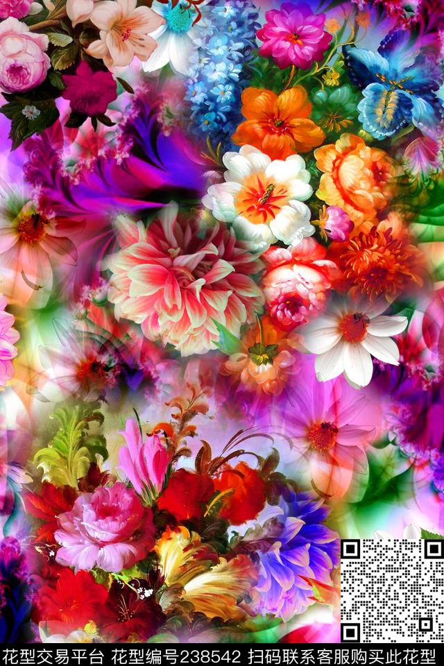 散花花朵绽放数码印花华亿平台下载（图片编号: 238542） - 瓦栏（Walan）