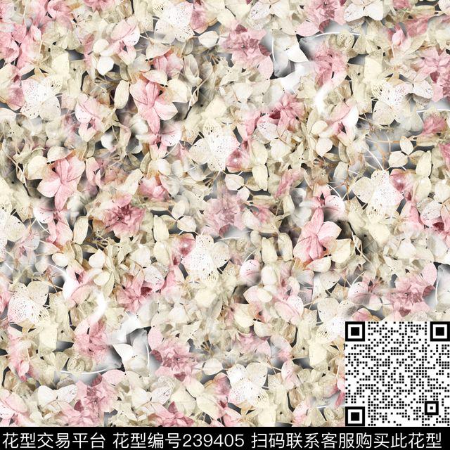 清新朦胧花卉花朵树叶粉色粉嫩流行服装数码印花华亿平台下载（图片编号: 239405） - 瓦栏（Walan）