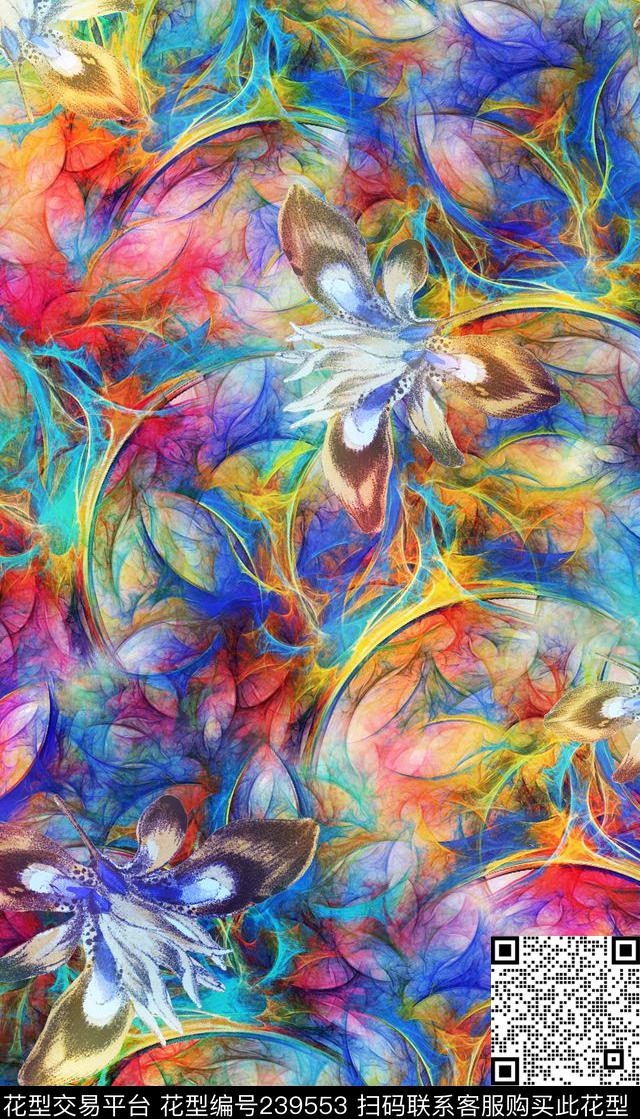 牵牛花花卉花朵数码七彩绚丽服装抽象数码印花华亿平台下载（图片编号: 239553） - 瓦栏（Walan）
