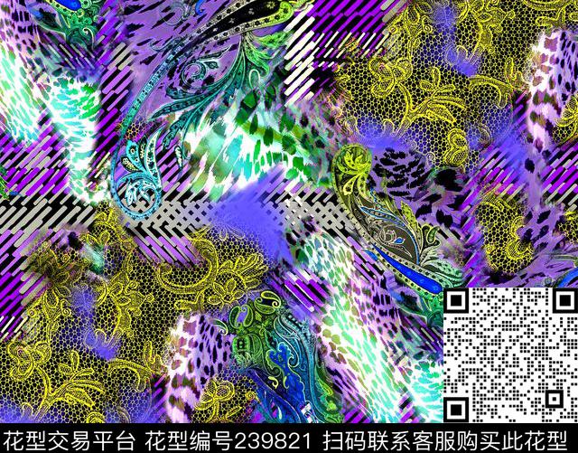 数码蕾丝几何花卉花朵抽象数码印花华亿平台下载（图片编号: 239821） - 瓦栏（Walan）