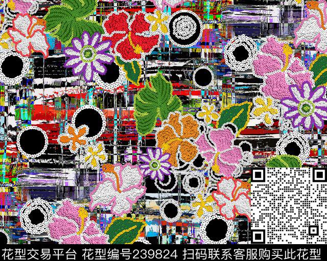 亮片立体花朵花卉圆圈几何数码印花华亿平台下载（图片编号: 239824） - 瓦栏（Walan）