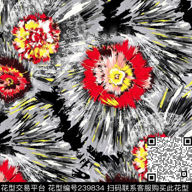 数码鹿纹花朵花卉灰色数码印花华亿平台下载（图片编号: 239834） - 瓦栏（Walan）