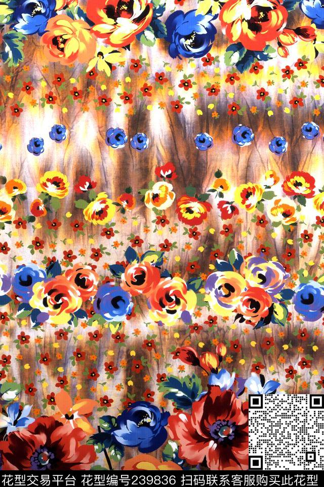 数码花朵花卉逼真大花小花橙色橘红色数码印花华亿平台下载（图片编号: 239836） - 瓦栏（Walan）