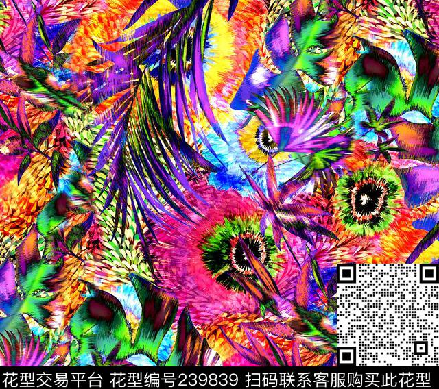 树叶圆盘花花卉花朵艳丽亮丽绚丽七彩数码印花华亿平台下载（图片编号: 239839） - 瓦栏（Walan）