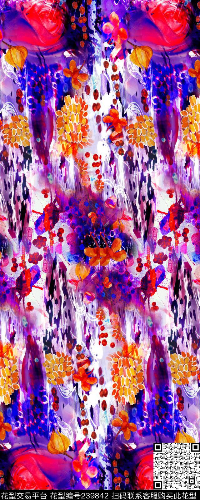 数码双边定位花花卉花朵紫色玫红数码印花华亿平台下载（图片编号: 239842） - 瓦栏（Walan）