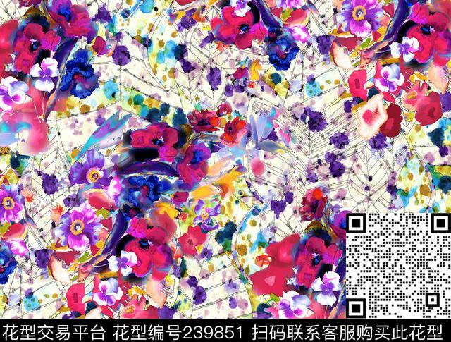线条底纹乱花碎花花卉花朵树叶数码印花华亿平台下载（图片编号: 239851） - 瓦栏（Walan）
