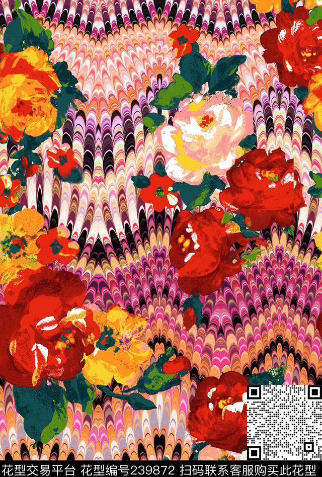 花卉彩色花朵梦幻数码数码印花华亿平台下载（图片编号: 239872） - 瓦栏（Walan）