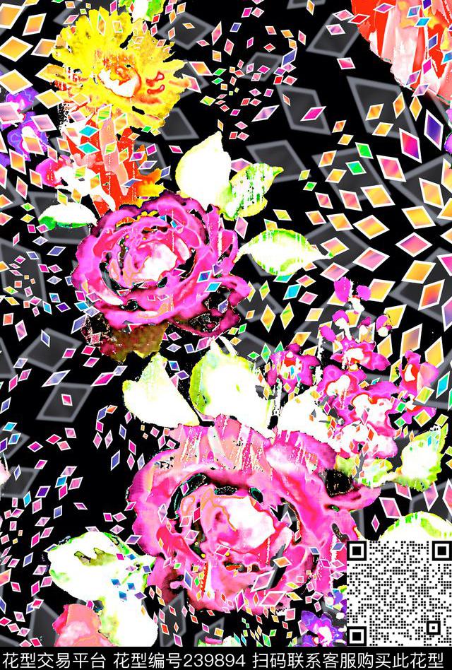 数码几何菱形数码印花华亿平台下载（图片编号: 239894） - 瓦栏（Walan）