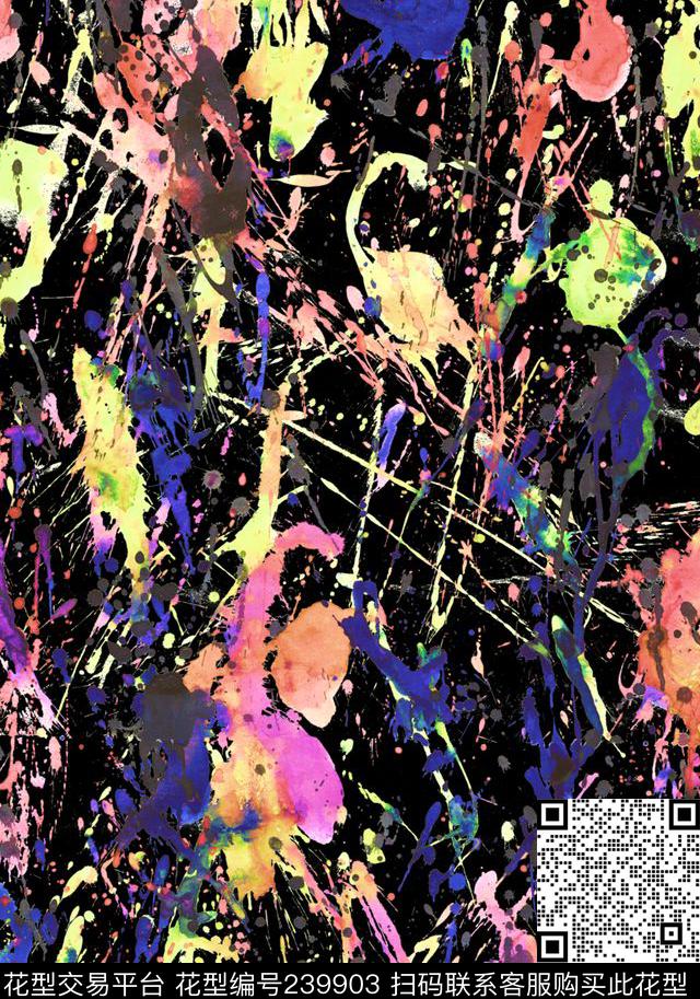 数码五彩泼墨抽象数码印花华亿平台下载（图片编号: 239903） - 瓦栏（Walan）