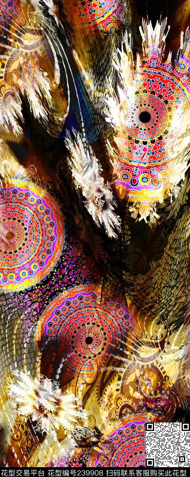 数码绚烂底纹几何圆圈民族风数码印花华亿平台下载（图片编号: 239908） - 瓦栏（Walan）