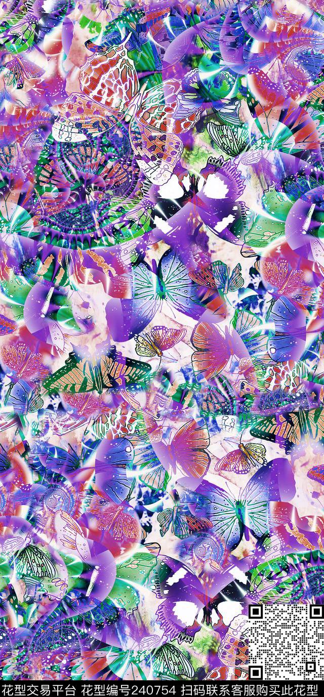 蝴蝶抽象幻化数码印花华亿平台下载（图片编号: 240754） - 瓦栏（Walan）