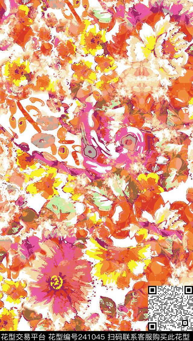 花卉休闲抽象数码印花华亿平台下载（图片编号: 241045） - 瓦栏（Walan）